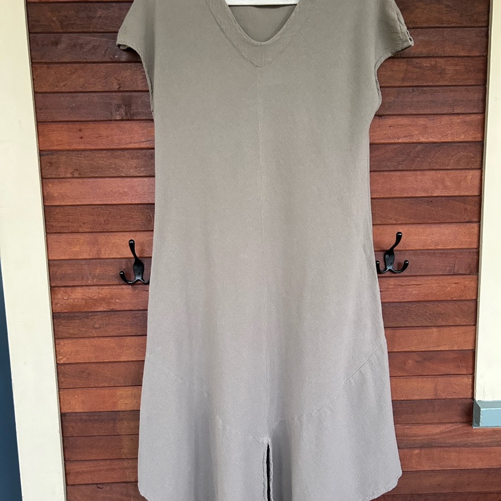 Oh My Gauze Tan Bias Cut Dress V-Neck Casual